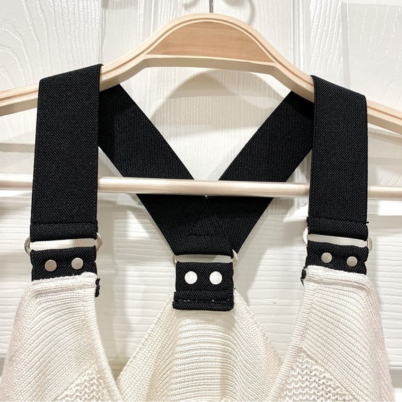 Ivory White Knit Long Wide Black Straps Tunic Tank Top - Picture 3 of 8